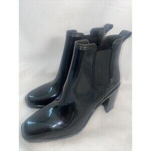 LONDON FOG Womens Prite Chunky Block Chelsea 10 High Heeled Rain Boot Shiny Y2k